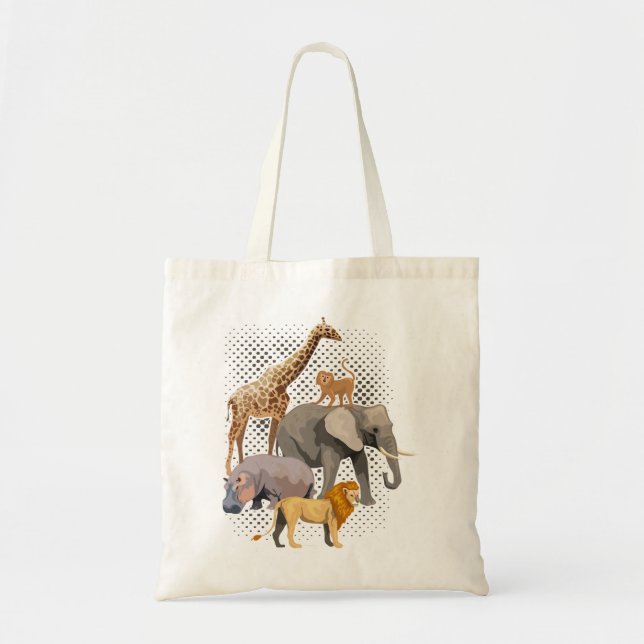 Bolso De Tela Escuadrón Safari Africano Animales Graciosos Zooló (Frente)