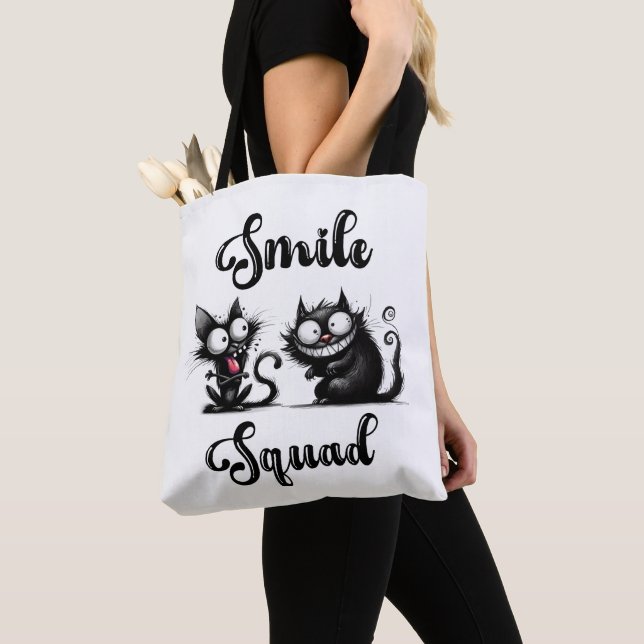 Bolso De Tela Escuadrón sonriente con diseño de gatos divertidos (Detalle)