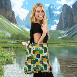 Bolso De Tela Escuadrones verdes y amarillos abstractos con negr