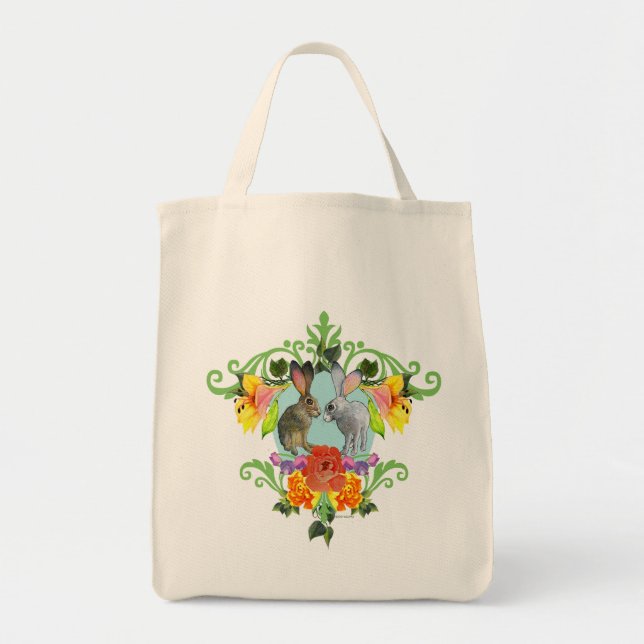 Bolso De Tela Escudo de conejos y de flores (Frente)