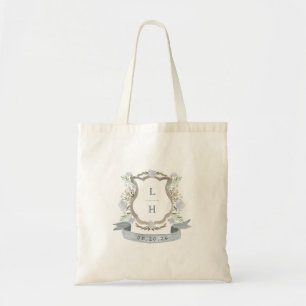 Bolso De Tela Escudo floral Acuarela Monograma Boda