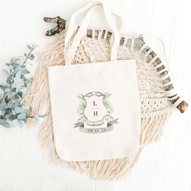 Bolso De Tela Escudo floral Acuarela Monograma Boda (Subido por el creador)