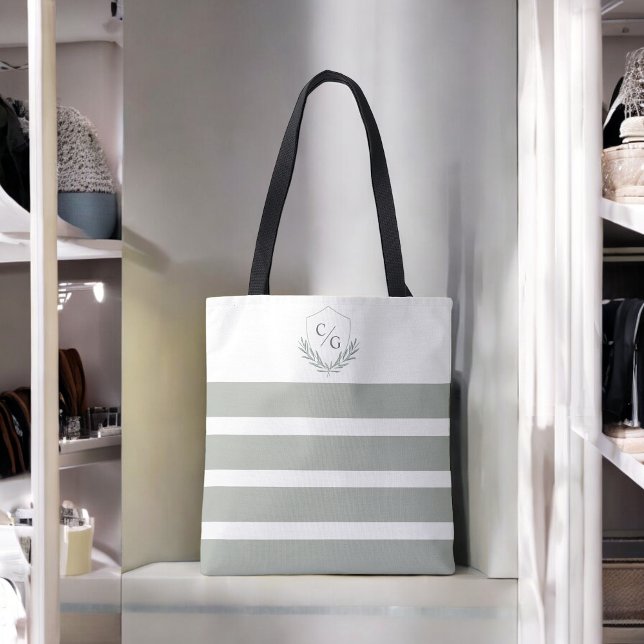 Bolso De Tela Escudo monograma y franjas verdes de salvia (Subido por el creador)