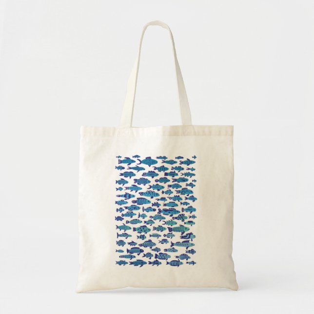 Bolso De Tela Escuela de Natación de Peces de Cerdeña Azul (Frente)
