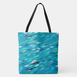 Bolso De Tela Escuela de Pescado, Turquesa, Azul y Aqua