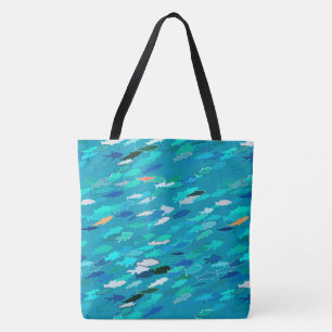 Bolso De Tela Escuela de Pescado, Turquesa, Azul y Aqua