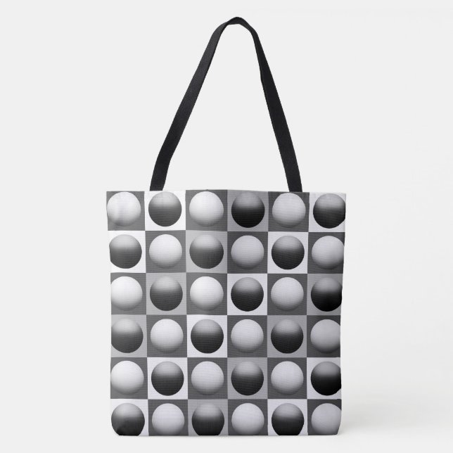 Bolso De Tela Esferas de arte pop, negro, blanco y gris / gris (Anverso)