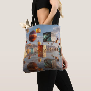 Bolso De Tela Esferas flotantes y cubos surrealistas