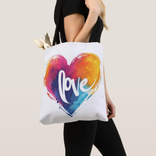 Bolso De Tela Eslogan de amor de corazón de arcoíris