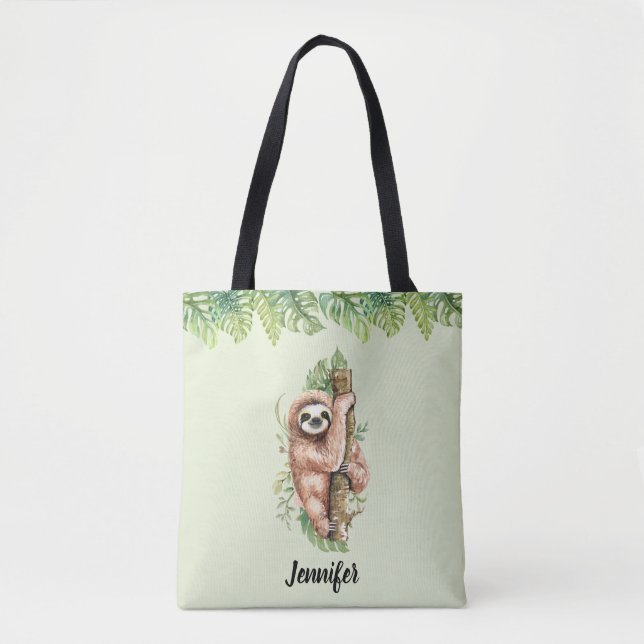 Bolso De Tela Eslora de acuarela y hojas tropicales (Anverso)