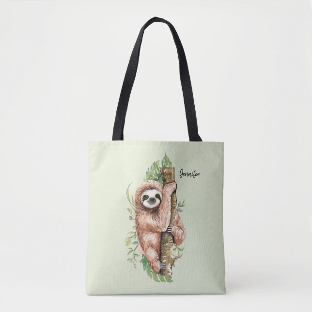Bolso De Tela Eslora de acuarela y hojas tropicales (Anverso)