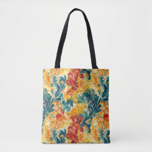 Bolso De Tela Esmeralda Verde y Oro Abstracto Paisley Leaves (3)