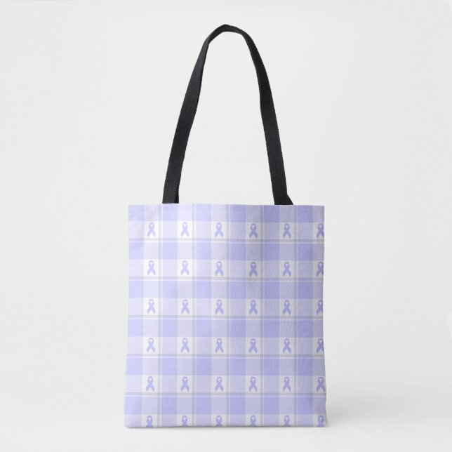 Bolso De Tela Esophageal Cancer Awareness Plaid Periwinkle  (Anverso)