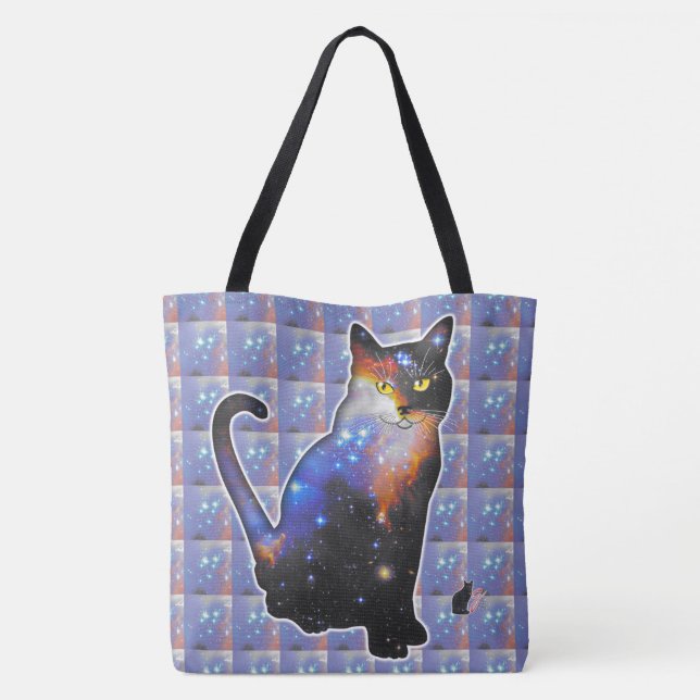 Bolso De Tela Espacio Andromeda En Gato (Reverso)