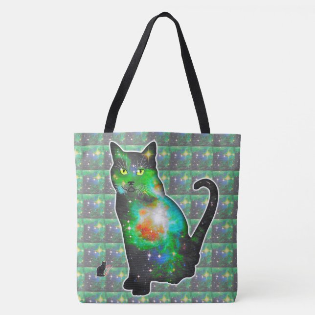 Bolso De Tela Espacio estelar en gato (Anverso)