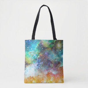 Bolso De Tela Espacio futurista, fondo nebuloso estrellado.