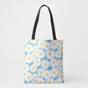Bolso De Tela Espacio negativo Daisies amarillo blanco sobre azu