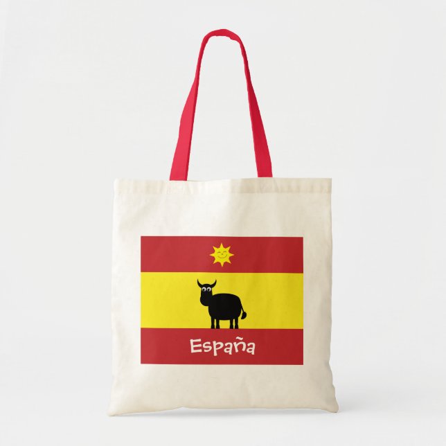 Bolso De Tela Español lindo Bull, bandera y Sun sonriente (Frente)