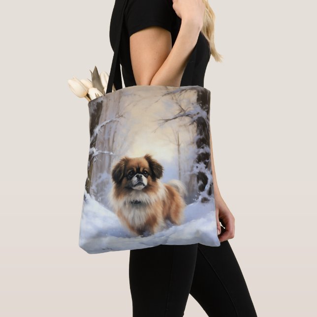 Bolso De Tela Español tibetano deja que nieve Navidades (Detalle)