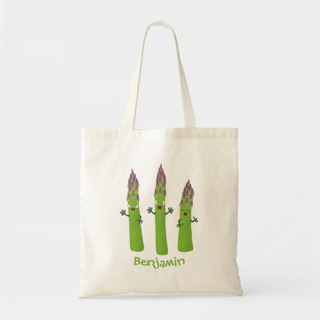 Bolso De Tela Espárrago lindo cantando trío de verduras personal (Frente)