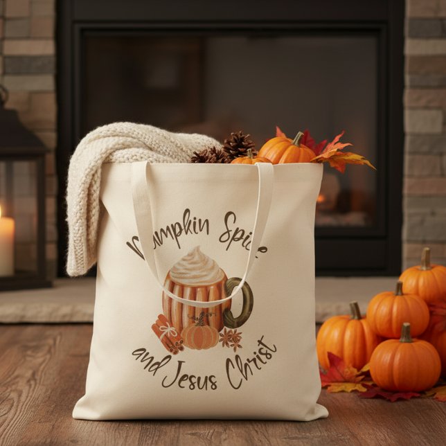 Bolso De Tela Especie de calabaza y otoño cristiano de Jesucrist (Pumpkin Spice and Jesus Christ Christian Autumn Tote Bag)