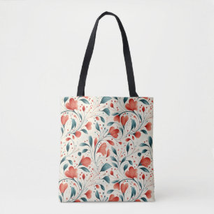 Bolso De Tela Espectacular patrón floral azul y rojo