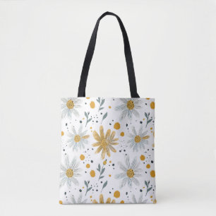 Bolso De Tela Espectacular patrón floral blanco y amarillo