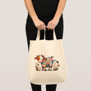 Bolso De Tela Espectacular Vaca Con Acentos Florales