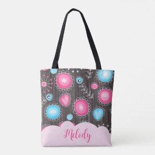Bolso De Tela Espectaculares corazones azules rosados y flores n