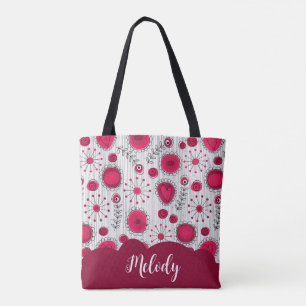 Bolso De Tela Espectaculares corazones rojos blancos flores nomb