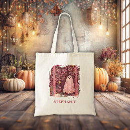 Bolso De Tela Espectador rosa caprichoso en un bosque floral enc