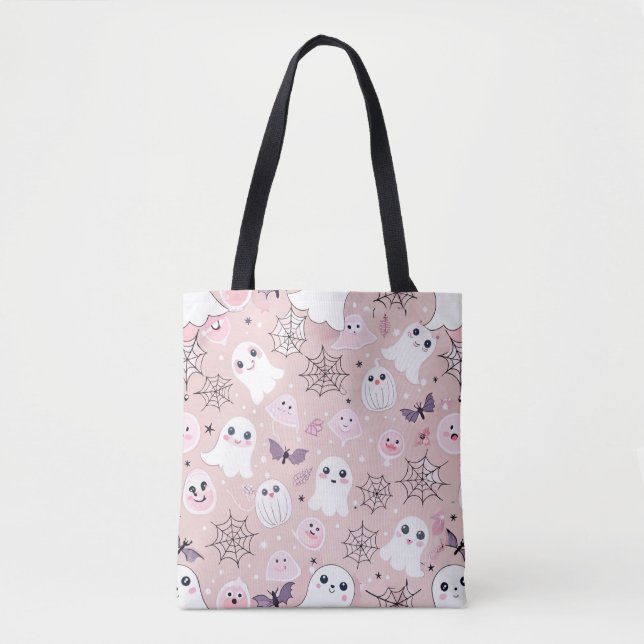 Bolso De Tela Espectadores rosas y elementos de Halloween Patrón (Anverso)