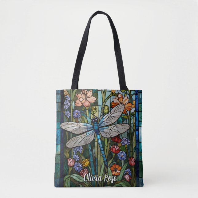 Bolso De Tela Espectro de vidrio Dragonfly pintura botánica (Anverso)