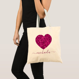 Bolso De Tela Espeluznales rosas calientes purpurina falso Nombr