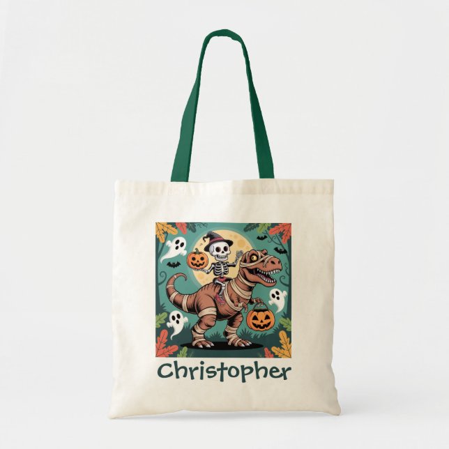 Bolso De Tela Espeluznante Dino Rider - Skeleton sobre la momia  (Frente)