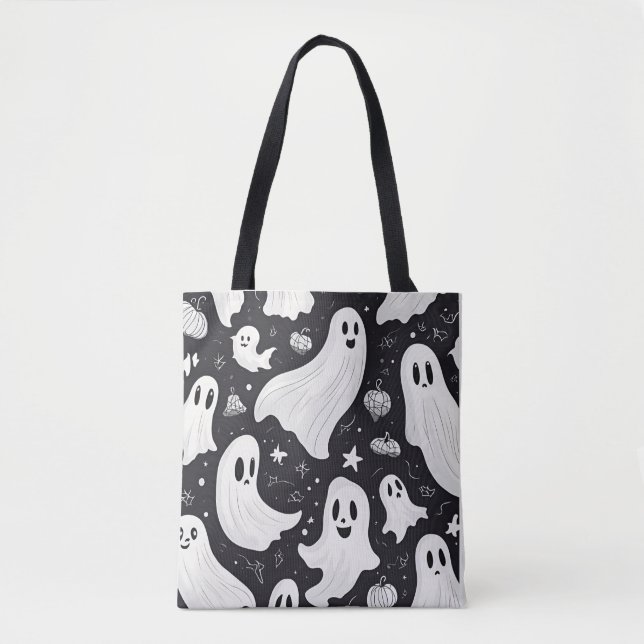 Bolso De Tela Espeluznante Fantasma Halloween Blanco Negro (Anverso)