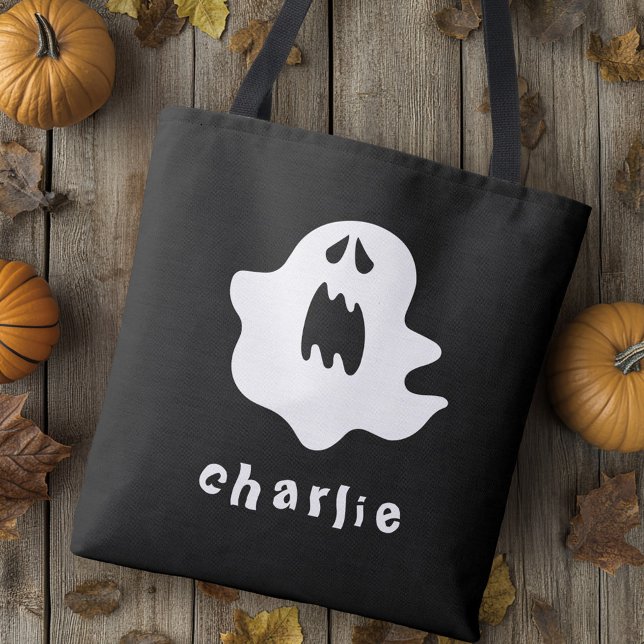 Bolso De Tela Espeluznante fantasma y nombre Halloween (Spooky ghost and name Halloween Tote Bag)
