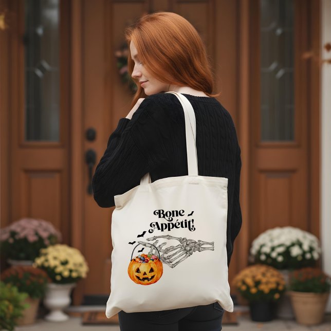 Bolso De Tela Espeluznante Mano Hueso Appétit Trick O Trek (Spooky Skeleton Hand Bone Appétit Trick Or Treat Tote Bag)