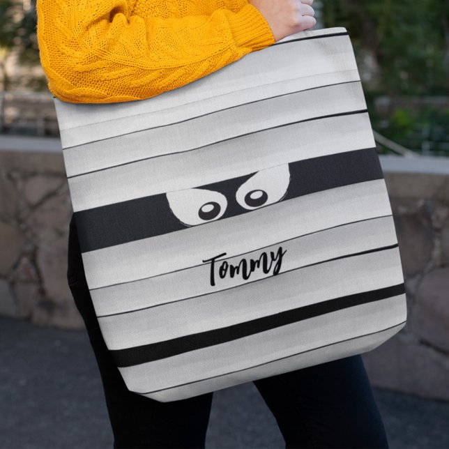 Bolso De Tela Espeluznante monstruo con ojos de momia personaliz (Halloween cute custom tote bags. )