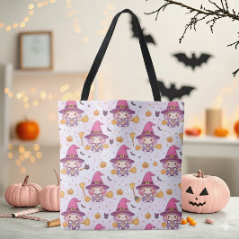 Bolso De Tela Espeluznante patrón de Halloween bruja con estrell