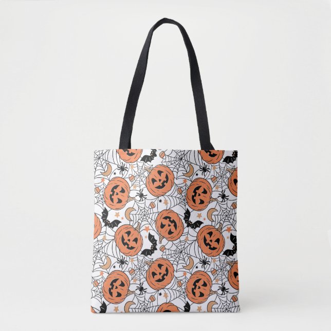 Bolso De Tela Espeluznante Patrón Halloween de Calabaza (Anverso)
