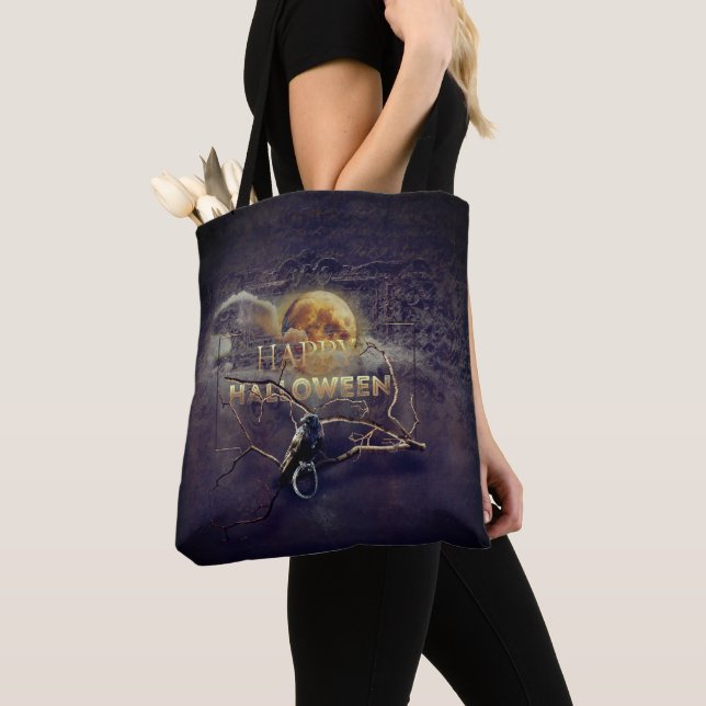 Bolso De Tela Espeluznante Raven Gótico En Halloween Adulto De L (Detalle)