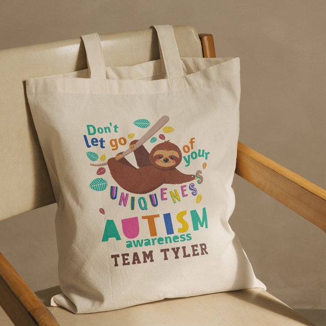 Bolso De Tela Espera Con Tu Locura De Concientización Sobre El A (Autism Awareness Sloth Art Custom Tote Bag)