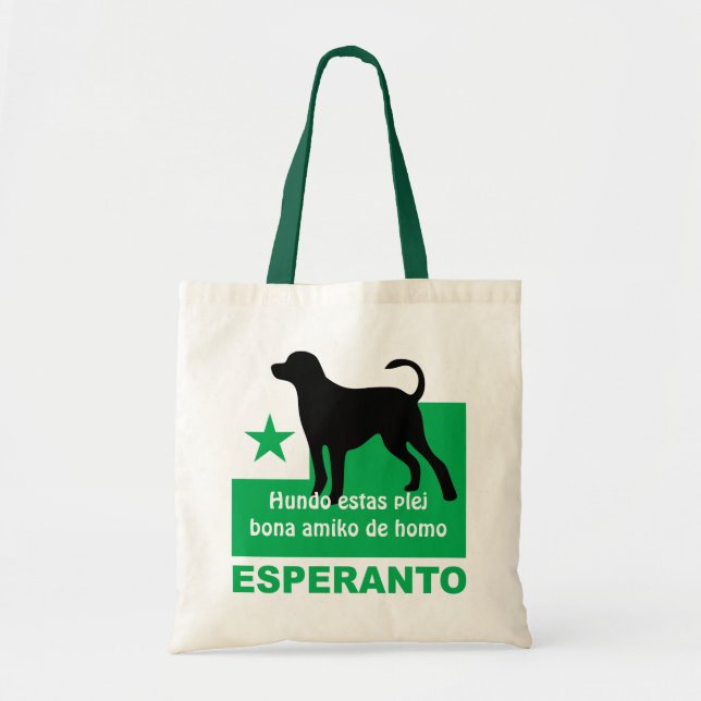 Bolso De Tela Esperanto / "Hundo estas plej bona amiko de homo", (Frente)