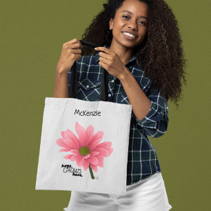 Bolso De Tela esperanza CRECE aquí Flor rosa personalizada