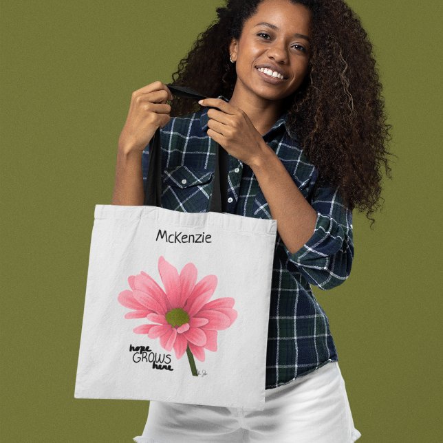 Bolso De Tela esperanza CRECE aquí Flor rosa personalizada (Subido por el creador)