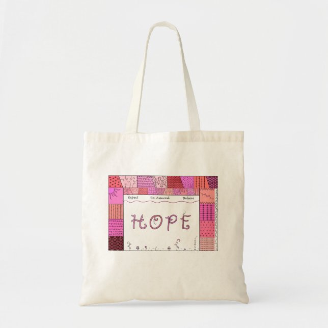 Bolso De Tela Esperanza Palabra Arte con Doodles en tonos rosado (Frente)