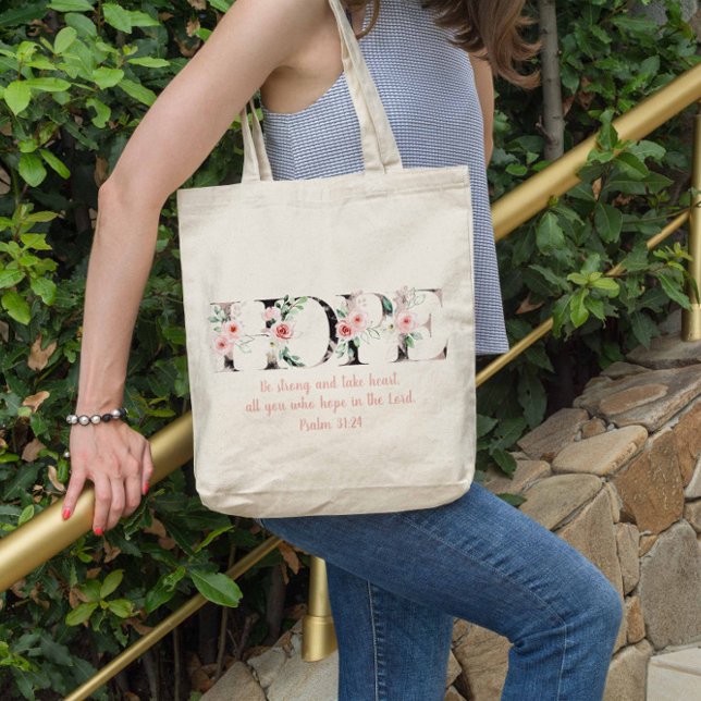 Bolso De Tela Esperanza Salmos 31:24 Biblia acuarela Verse Tote  (Hope Psalms 31:24 Watercolor Bible Verse Tote Bag)