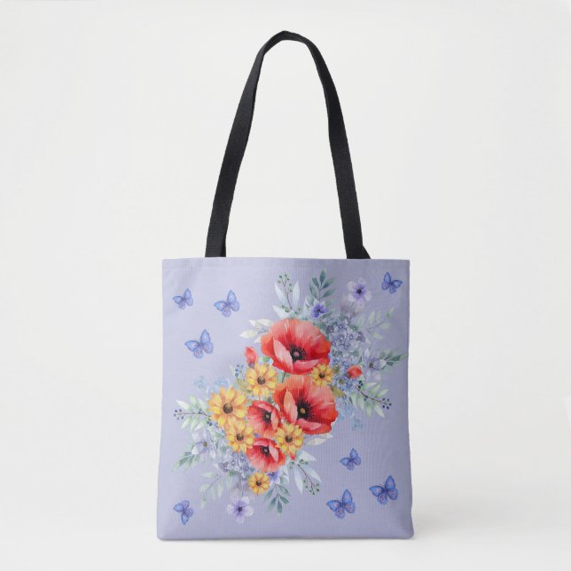 Bolso De Tela Espías rojas deliciosas, girasoles y mariposas (Anverso)
