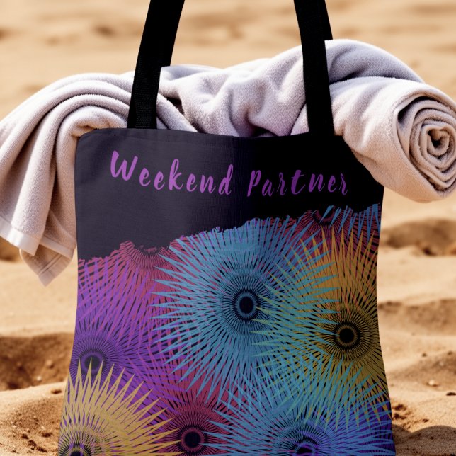 Bolso De Tela Espiral Geométrica Colorida (Weekend vibes tote brings color to the beach. custom text.)